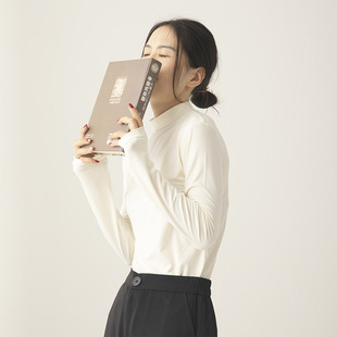 Slim and Simple Style Half Turtleneck Bottoming Shirt for Women in Autumn and Winter Slim Fit Inner Top Plush Long-Sleeved Bottoming Shirt for Outer Wear