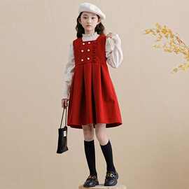 女童冬装新年服裙子2026儿童新款红色拜年公主冬季百搭休闲连衣裙