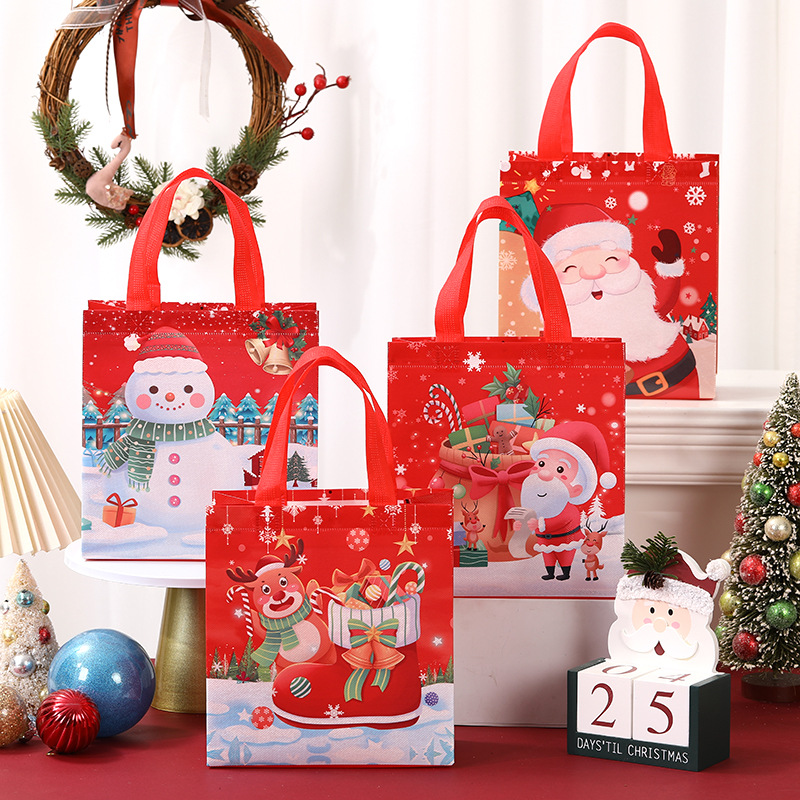 圣诞节无纺布袋子印花彩色手提袋派对礼物包装袋商场购物袋批发