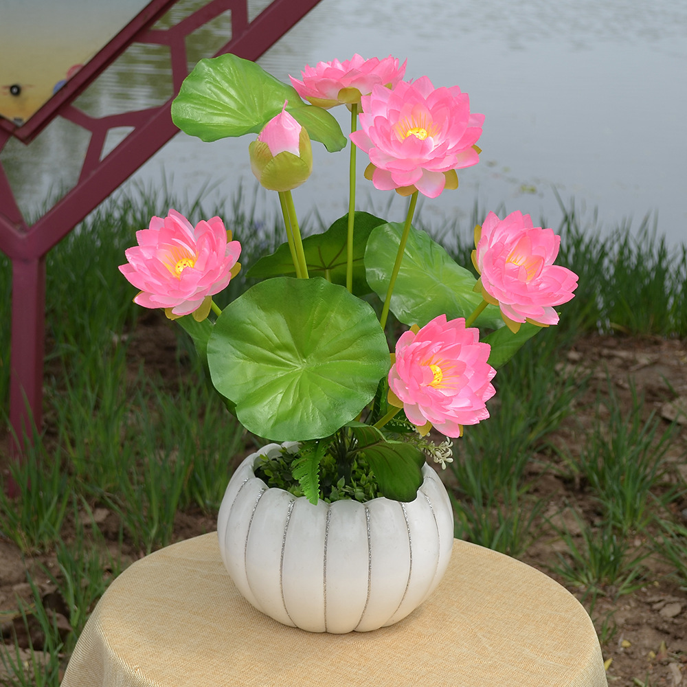 仿真花荷花單支10叉水池魚缸蓮花道具花造景拍攝道具擺放造景絹花