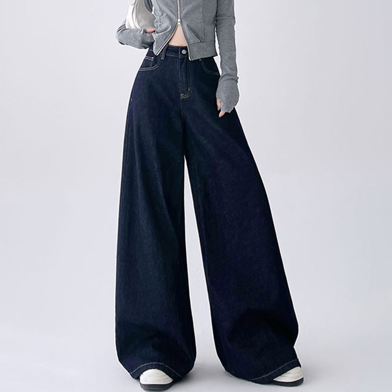 Jeans Women's dark blue Design American Style High Waist Loose Casual Dagging Wide Leg Straight Long Pants Jeans Women's dark blue Design American Style High Waist Loose Casual Dagging Wide Leg Straight Long Pants