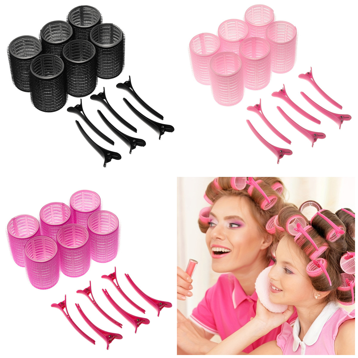 Cross-border magic hair roller set with clips, plastic hair roller, self-adhesive lazy octagonal bang roller