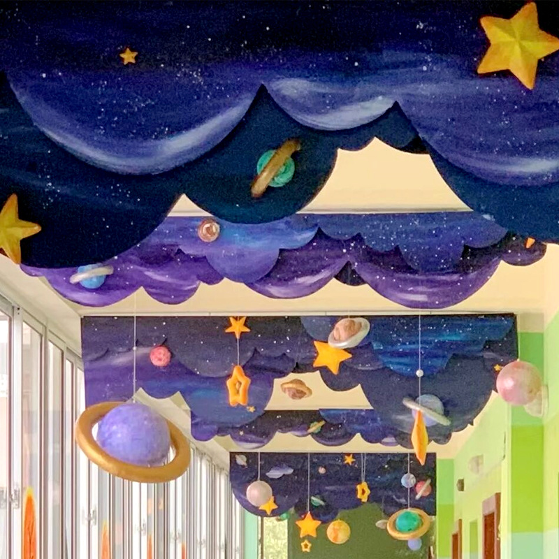 批發幼兒園星空主題環創吊飾藍色太空門頭壁掛裝飾牆面