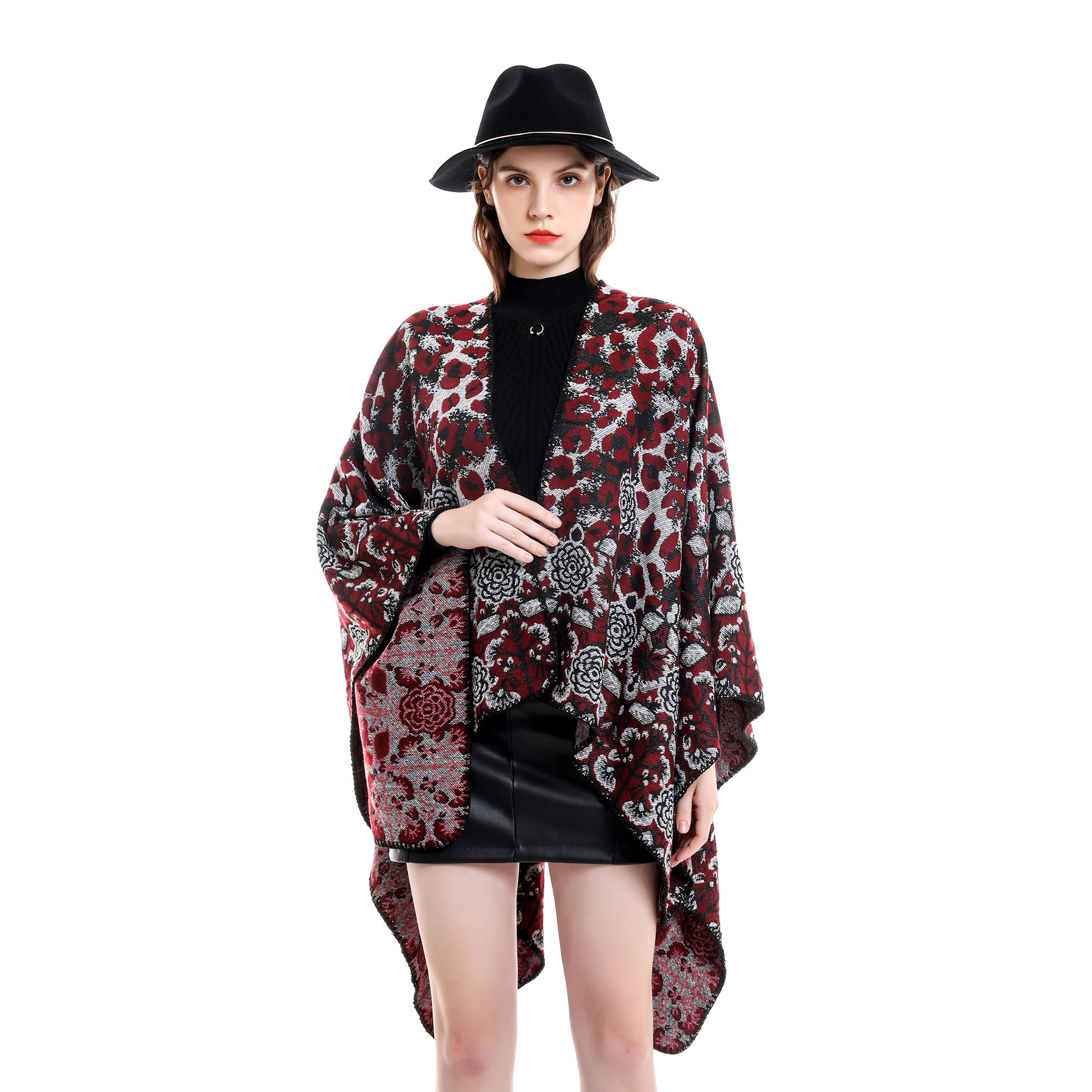 Mantón de la calle de Europa y América del Cabo de una sola pieza abrigo de las mujeres Otoño e Invierno estampado de leopardo patchwork patrón cálido chal