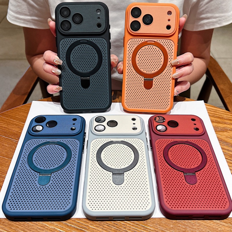 Magnetic Honeycomb Cooling Phone Case with Ring Kickstand for iPhone 16 15 14 13 12 Pro Max, Frosted Hard PC Shockproof Drop Protection Matte Cover