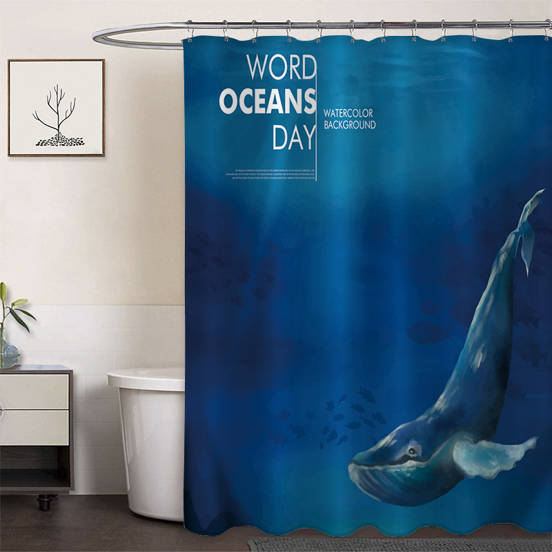 Cortina de ducha de poliéster impresa con hebilla de cortina de ducha de plástico baño cuarto de baño cortina de partición impermeable a prueba de moho