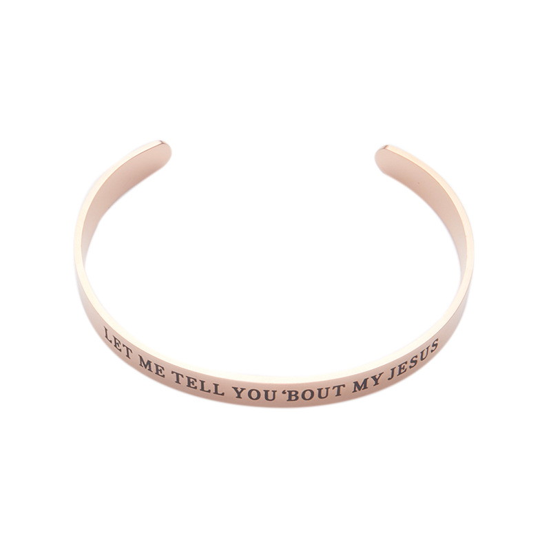 Charm colored jewelry style stainless steel engraved bracelet with C-shaped opening bracelet, adjustable size_voghion.com