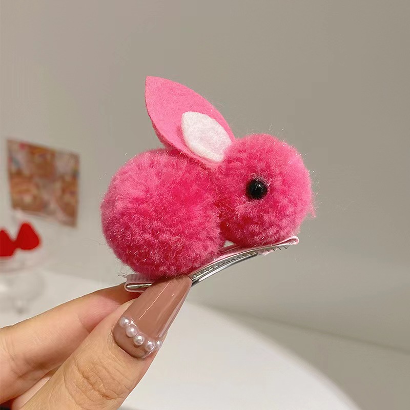 Lindo conejito tridimensional horquilla empujando actividades pequeños regalos para niños conejo de felpa horquilla rojo rojo accesorios creativos para el cabello mujeres