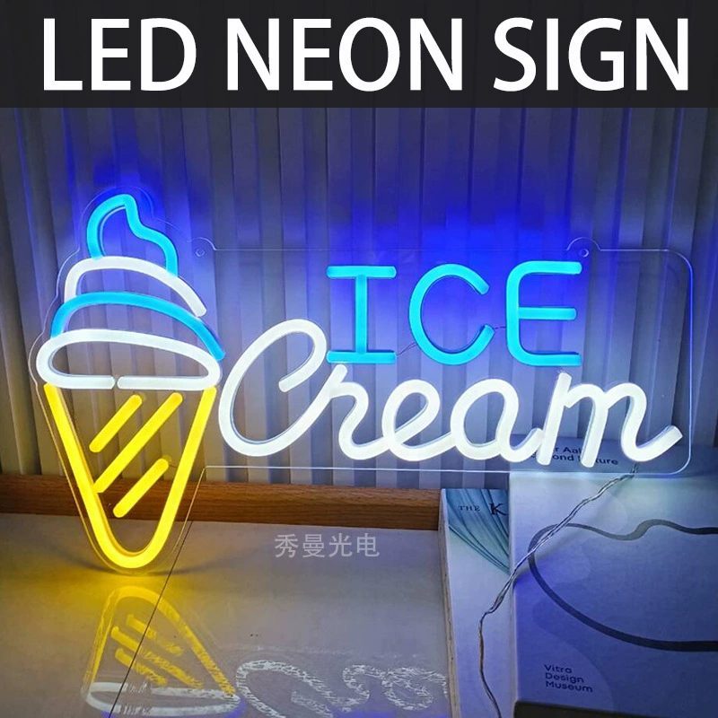 Неоновая вывеска «Мороженое» LED, рекламный световой щит, Ice Cream, ледяной напиток