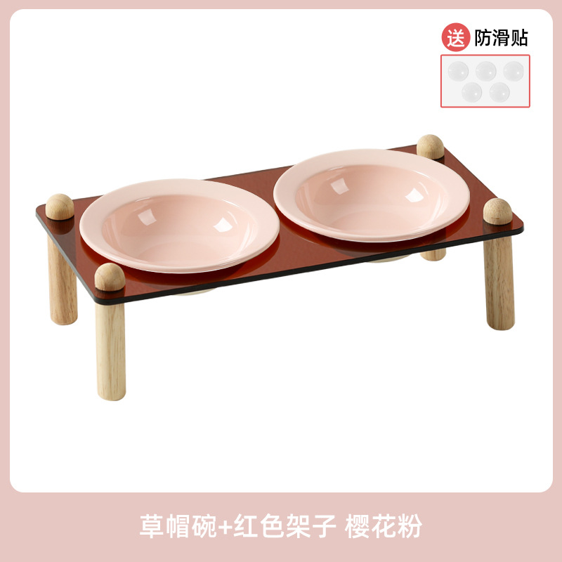 Cuenco de cerámica coreana para gatos, cuenco para mascotas, cuenco para sombreros de paja, pies altos, cuenco de comida para gatos anti-volcado, cuenco de agua para la columna cervical, cuenco doble, cuenco para perros