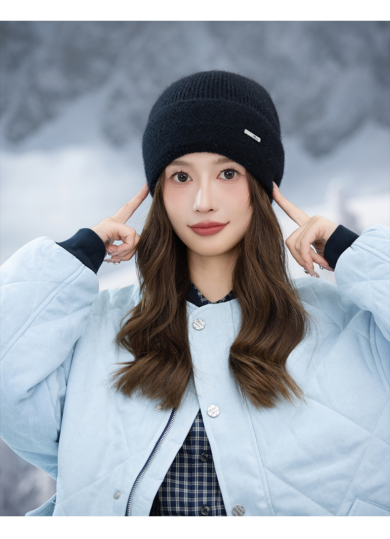Japanse stijl voor vrouwen, herfst en winter, veelzijdige, dikke, warme, koudebestendige gebreide muts, afslankend voor het gezicht en de oren_voghion.com