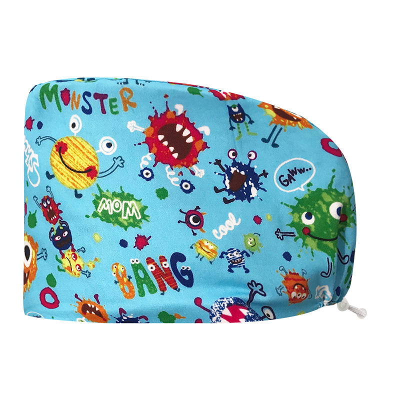 Sombrero de algodón estampado, bonito sombrero de enfermera, dientes, electrocardiograma, herramienta médica, patrón, sombrero de trabajo, sombrero Baotou, exportación