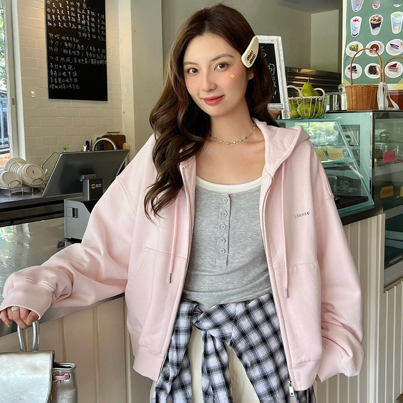430克毛圈棉宽松连帽开衫卫衣女装2025秋冬拉链外套短款休闲上衣|undefined