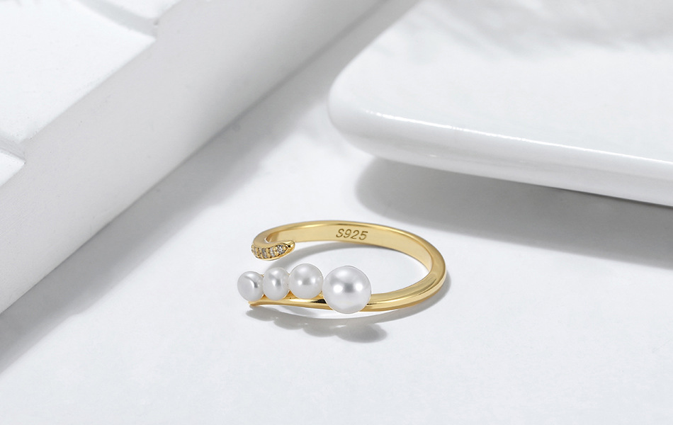 1 Piece Quantity Daily Occasion 925 Sterling Silver Freshwater Pearl Zircon Geometric Open Ring