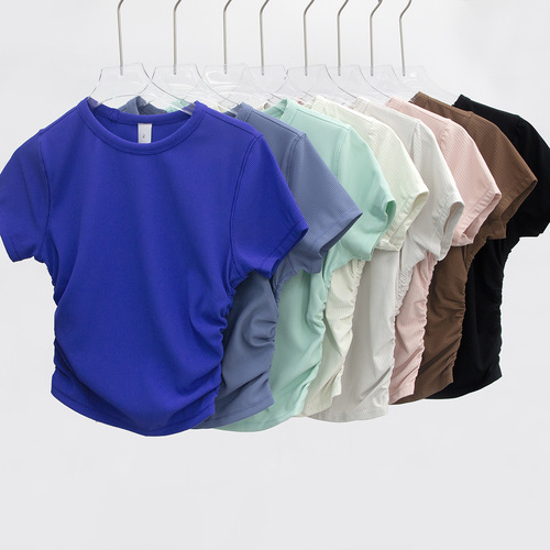 Women's Yoga Shorts Slimming High Elastic Summer Breathable Sports Ribbed T-Shirt Tight Fitness Clothes Quick Dry Top