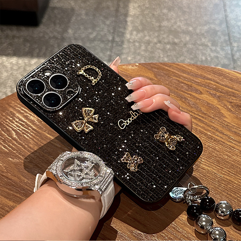 闪钻蝴蝶结小熊公仔适用苹果15promax手机壳iphone16轻奢高级感14|undefined