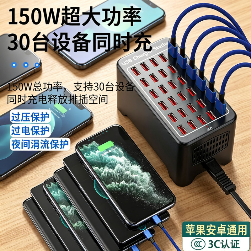 Carefully Selected 150W Multi-Port Charger with 10 Ports, 15 Ports, 20 Ports, 30 Ports, 1A2A Mobile Phone Desktop Charging Station, High Power