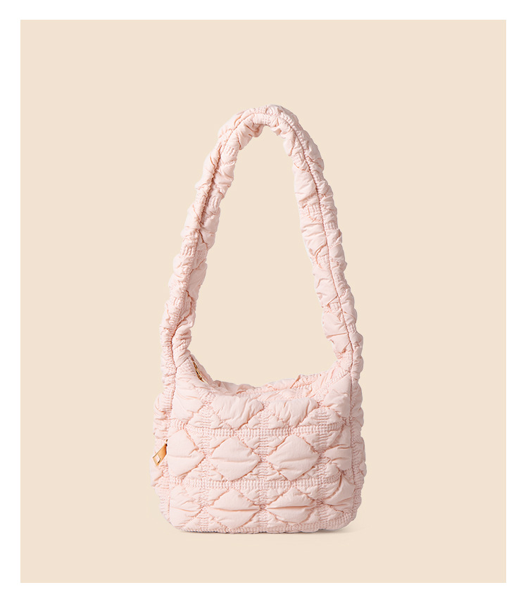 Small Korean lightweight autumn and winter shoulder with high-end feel, solid color diamond grid cotton clothing bag,_voghion.com