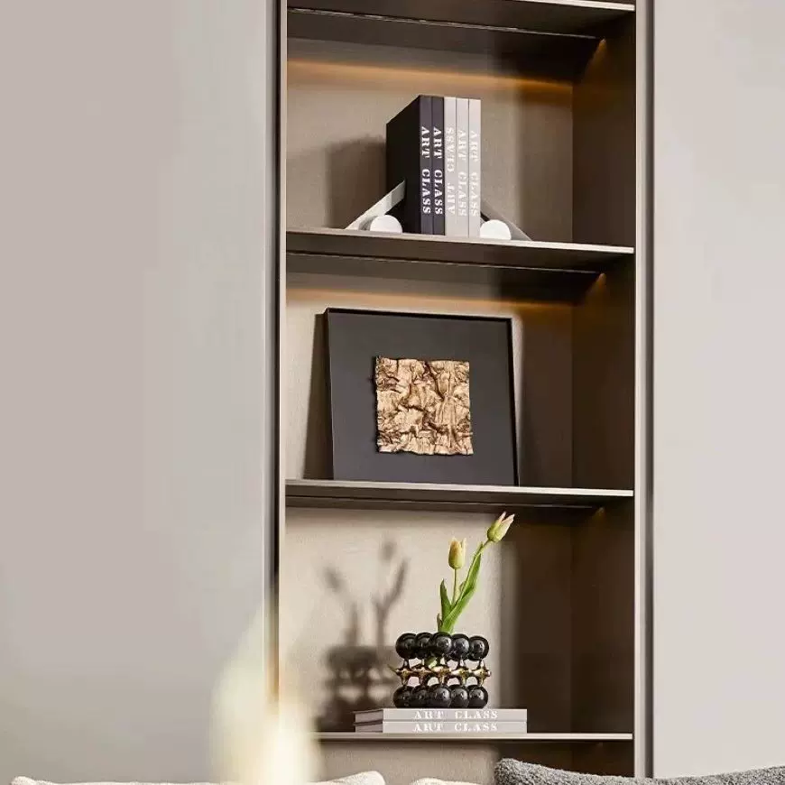 轻奢中式现代样板间展示柜陈列搭配装饰艺术皮革鎏金布艺挂画装饰