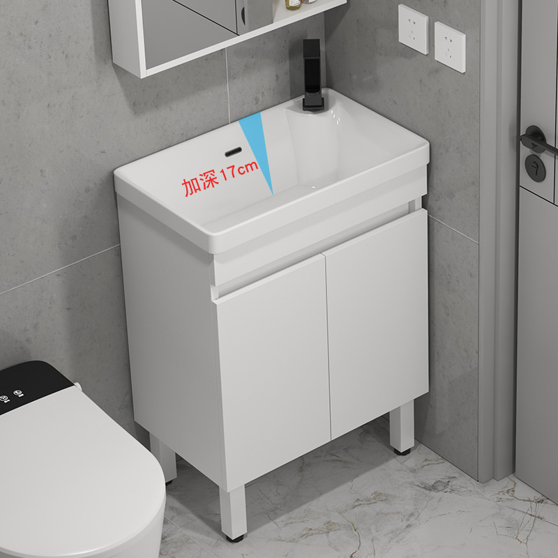 gabinete de baño de madera sólida tipo pequeño gabinete de lavabo tipo suelo combinado en lavabo cerámico pequeño tamaño lavabo