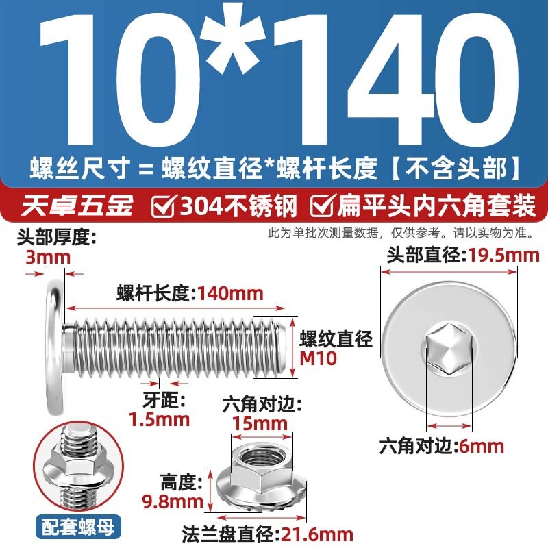 304不锈钢CM大平头超薄头C头扁平头内六角螺丝钉法兰边螺母套装M5|undefined
