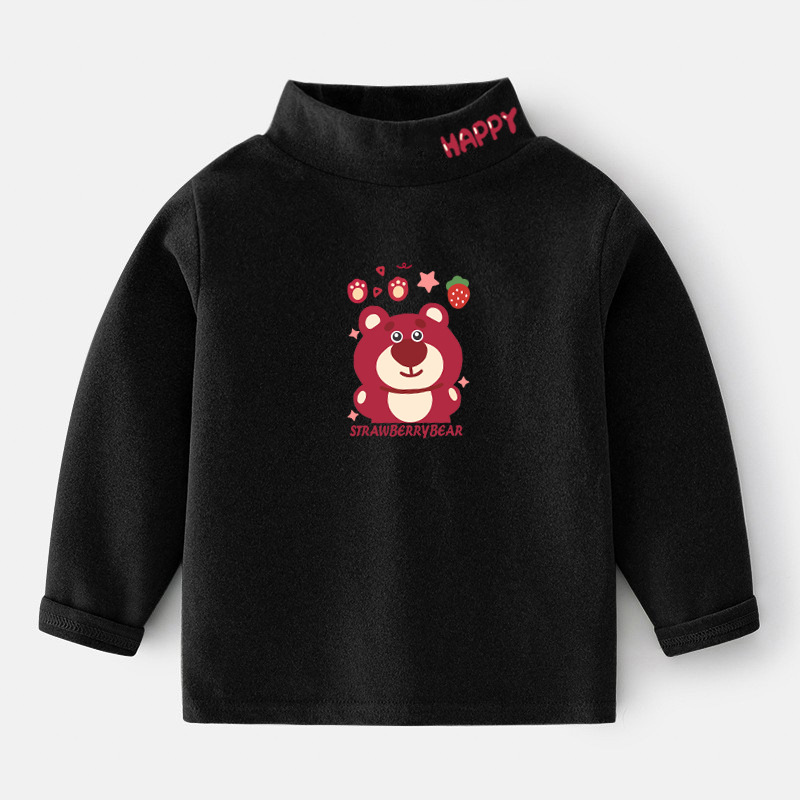 De terciopelo camisa de fondo de terciopelo para niños medio cuello alto a prueba de frío superior 2023 Otoño e Invierno Camiseta de manga larga cálida para niños