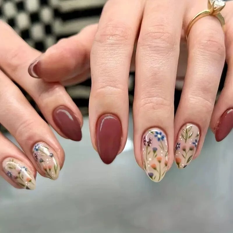 Foreign trade nail patches, short almond-shaped nails, detachable nail patches, fresh floral nail patches for cross-border trade Foreign trade nail patches, short almond-shaped nails, detachable nail patches, fresh floral nail patches for cross-border trade
