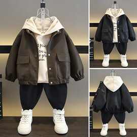 套装男童秋装皮衣套装2025新款春秋季酷帅衣服男孩韩版卫衣两件套