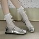 silver Shallow Mouth Ballet Style Flat Shoes Women's 2025 New Spring Dress French Round Toe Mary Jane Shoes