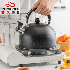 Wholesale black whistle kettle with spout for boiling water, tea brewing, and coffee making, European and American kitchenware, 3L flat-bottomed kettle with sound