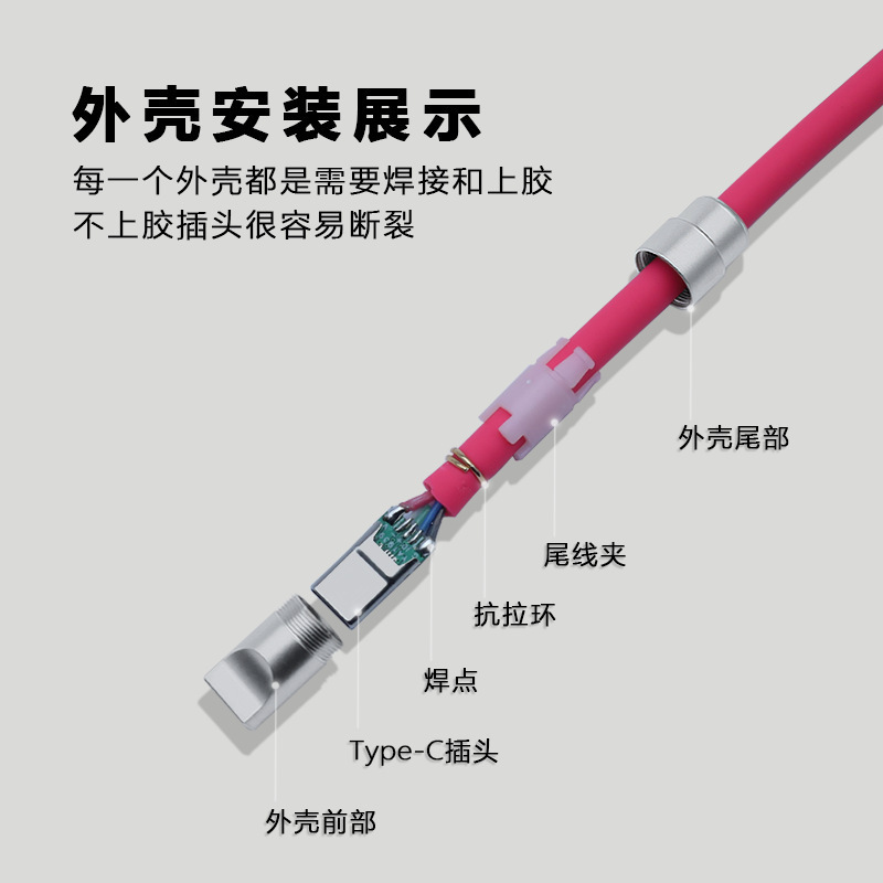 客制化硅胶数据线配件插头端子USB外壳Typec线材手工Diy6mm孔径