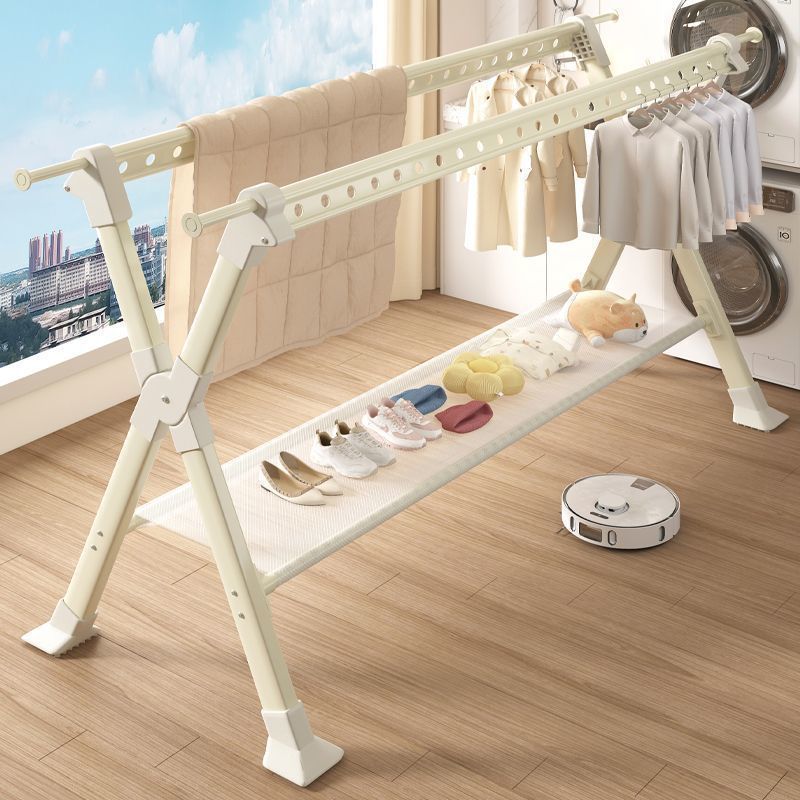 Balcony Clothes Drying Rack Floor-Standing Foldableing Indoor Household Double-Pole Telescopic Liftable Clothes Drying Rack Hanging X-Shaped Clothes Drying Rod