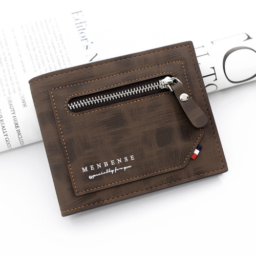 Korean style frosted men's short wallet TPU embossed multi-card slot large capacity zipper coin bag men's hinged wallet