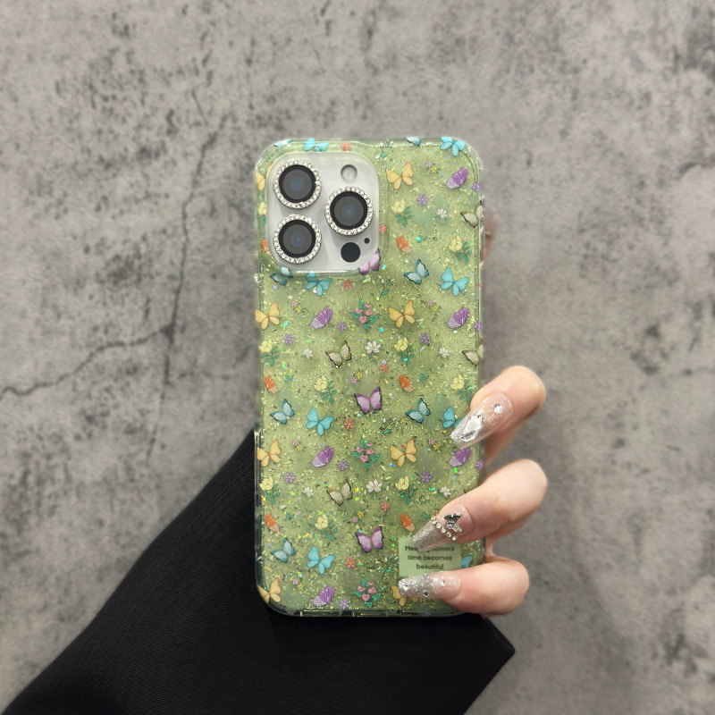 Verano verde brillante mariposa para iphone16ProMax 15 caja del teléfono 13 Apple 14