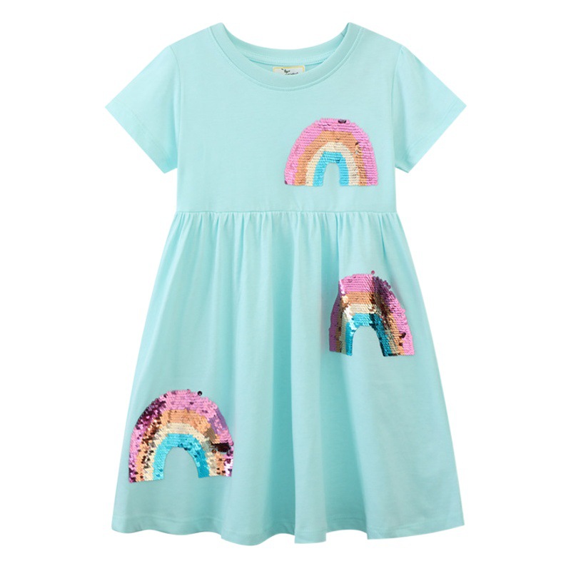 24 años de estilo europeo y americano verano nuevo vestido de las niñas de manga corta de punto de algodón lindo bordado vestido de los niños entrega de una sola pieza