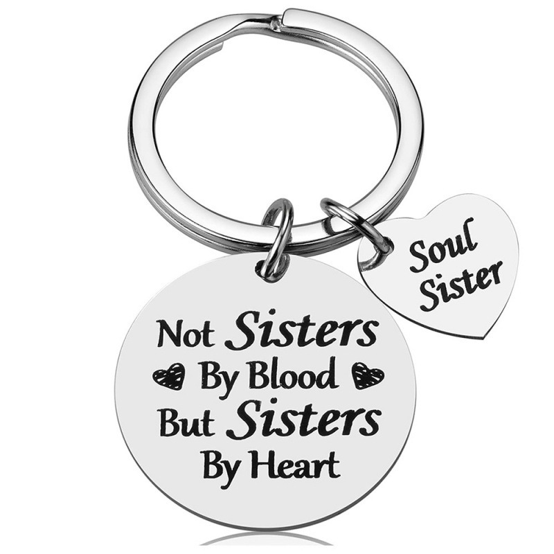 European and American Stainless Steel Bestie Keychain Not Sisters by Blood Personalized Pendant Pendant Ready for Sale