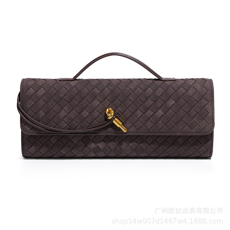 Autumn and Winter New Style Frosted Suede Hand-Woven Single-Shoulder Handbag Crossbody Baguette Commuter Casual Versatile Handbag