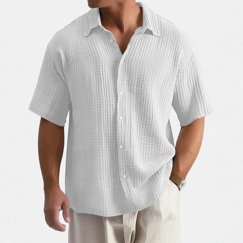 Wish Amazon Foreign Trade Hot-Selling Cross-Border Men's Fashionable Casual Short-Sleeve Collared Shirt Men's Clothing Wholesale Starting from One Piece