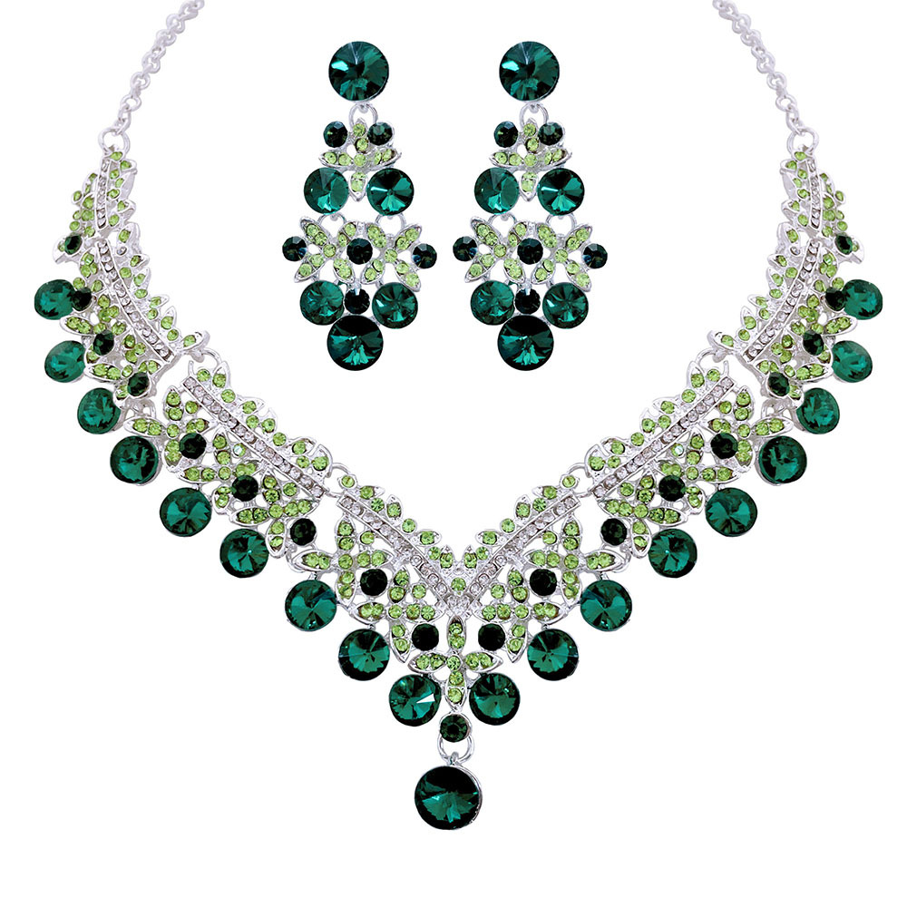 Silver Green Necklace Ear Pin