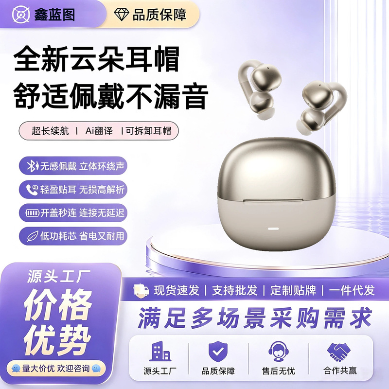 2026 New Clip-On Bluetooth Earphones with Smart Ai Translation, Open-Style Wireless Headphones, Sports Noise Reduction, No Sound Leakage 2026 New Clip-On Bluetooth Earphones with Smart Ai Translation, Open-Style Wireless Headphones, Sports Noise Reduction, No Sound Leakage