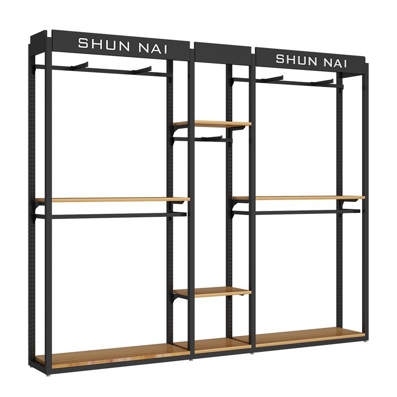 Tienda de ropa de ocio con luces estante de exhibición estante de exhibición tipo piso estante de exhibición comercial percha de ropa marca de moda hombre estante de tienda de ropa