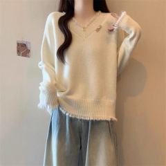 复系慵懒风韩系设计感毛衣女新款2025秋冬宽松外穿破洞针织衫