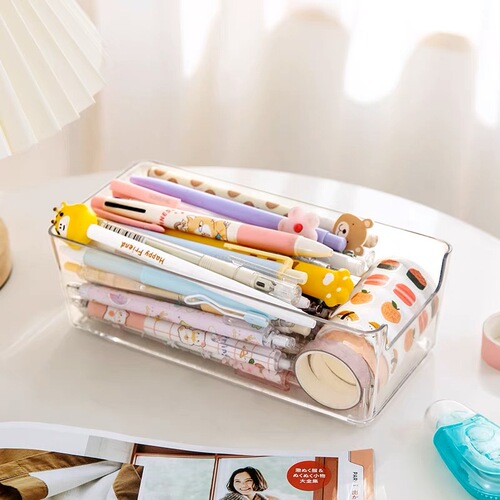 Organize your desk with the Adjustable Shelf Drawer Storage Box, Japanese Style Stationery Note Pad Transparent Dorm Desk Multi-functional Organizing Box
