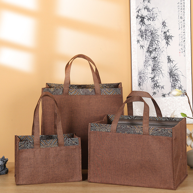 高级感细麻布咖啡色茶叶礼盒手提袋服装袋商务袋散茶茶饼绿茶礼袋