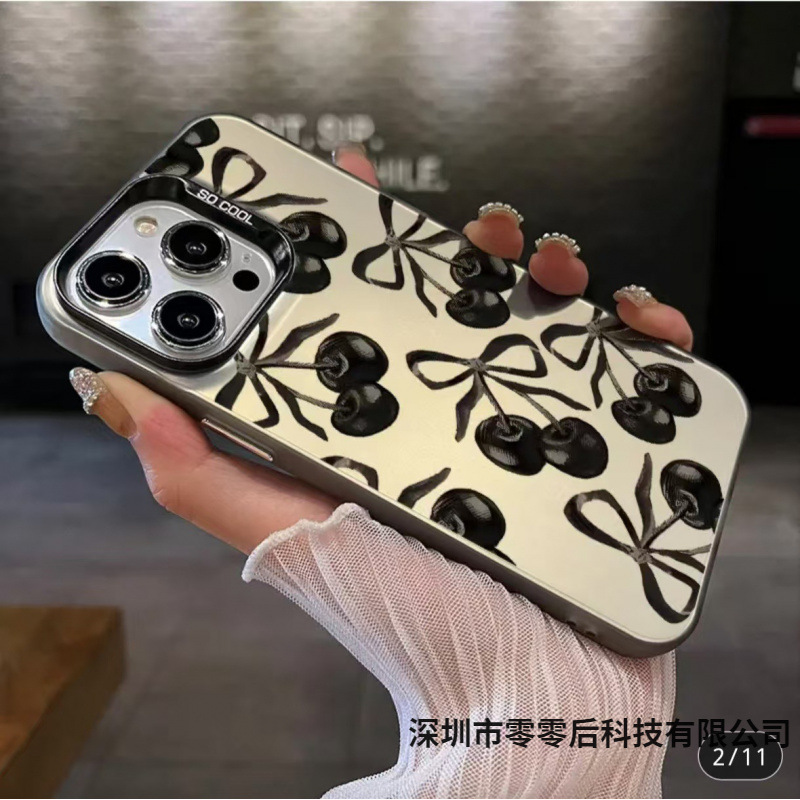 爆款满屏黑色樱桃适用苹果11/15磨砂13/12硬iPhone14promax手机壳