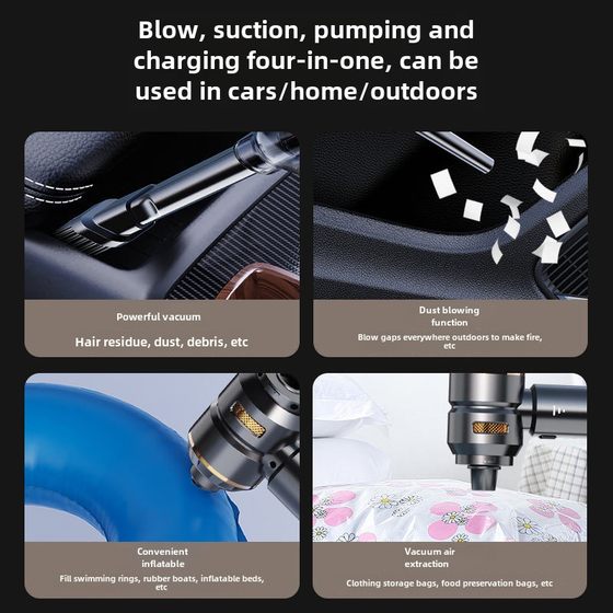 On-the-way car wireless vacuum cleaner suction, blowing, charging and pumping for cars, home cars, dual-use small brushless three-speed large suction