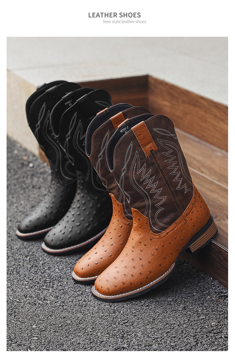 Plus Size Men's Western Cowboy Boots Vintage Rider Boots_vogvips.com