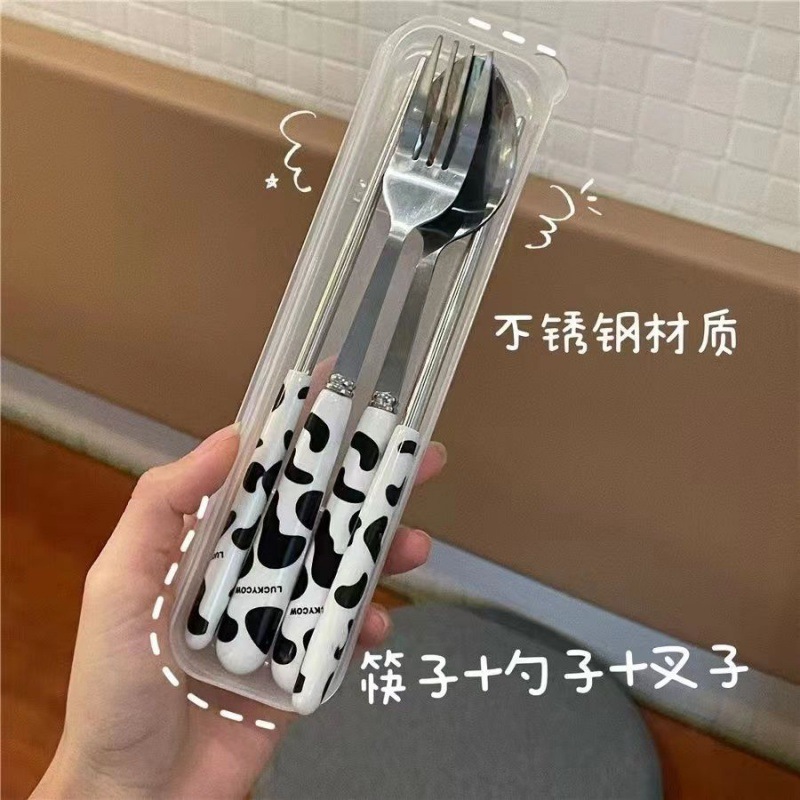 [카본 블랙 암소] 식품 등급 두껍게-젓가락 숟가락 포크 [선물 상자]