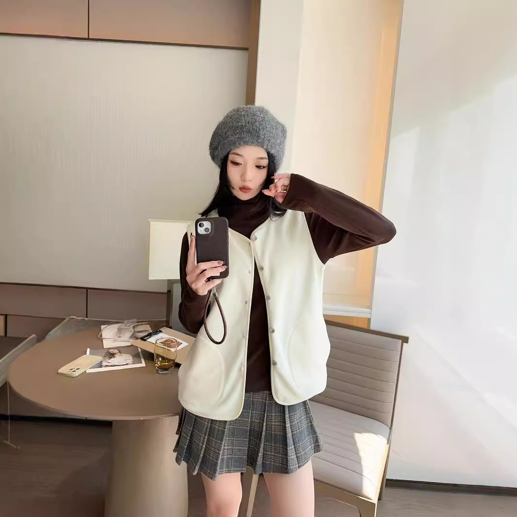 가을과 겨울 기모 패딩 조끼 여성 양면 올림픽 벨벳 겉옷 양면 따뜻한 카디건 게으른 양복 조끼 도매
