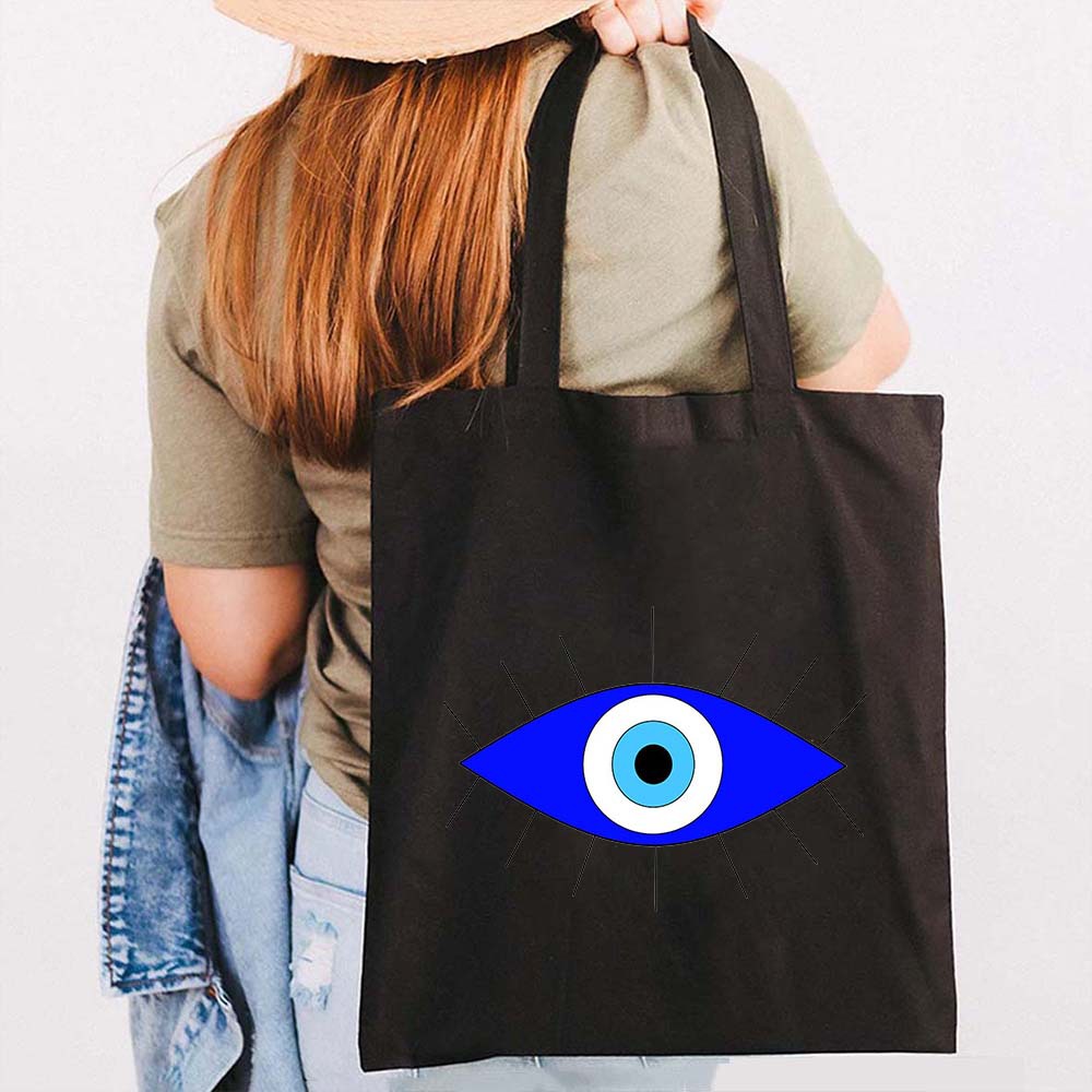 Graffiti griego mal de ojo impreso bolsa de lona bolsa de hombro estudiante bolsa plegable bolsa de compras portátil